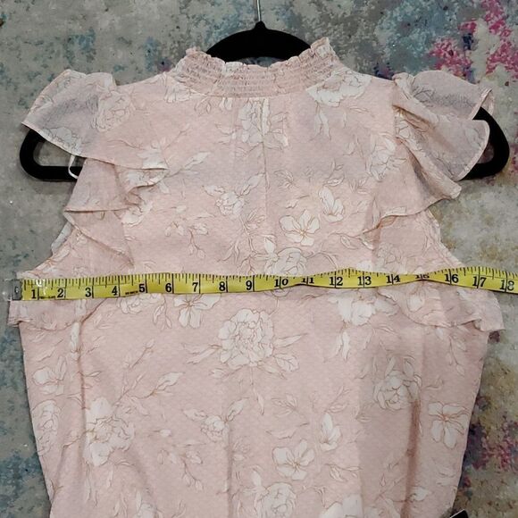 Express Dress in Baby Pink Floral with Mock Neck and Ruffles Size XS - Picture 9 of 13